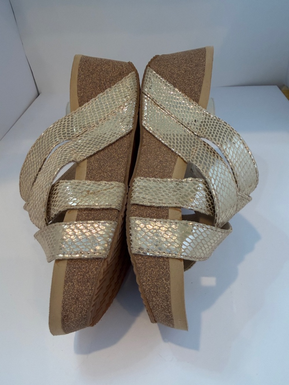 Volatile Gold Crisscross Wedge Sandals - Picture 3 of 3